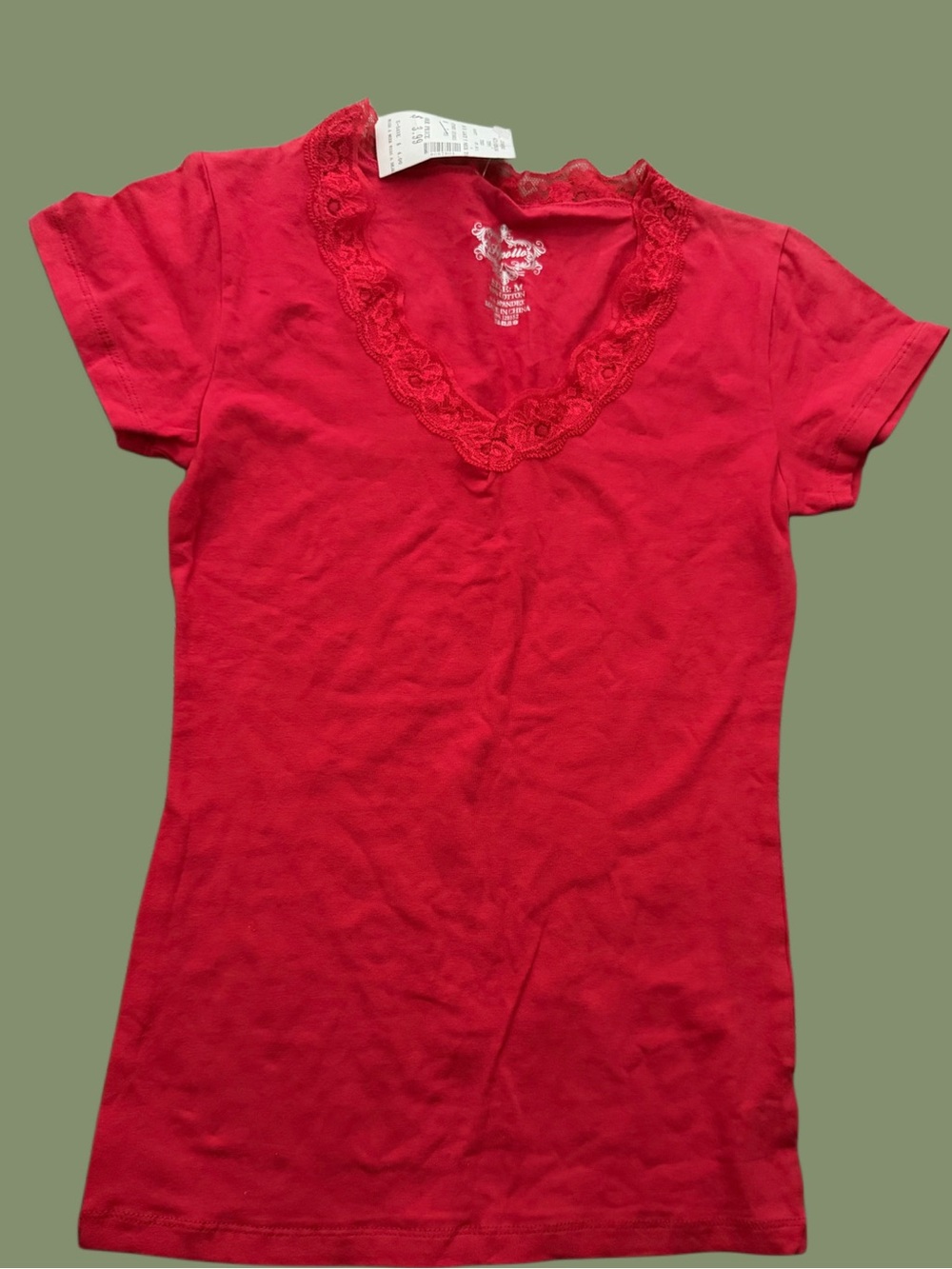 Y2K Women's Red Lace-Trim V-Neck Top